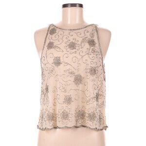 Topshop Embroidered Beaded Cream Sleeveless Top